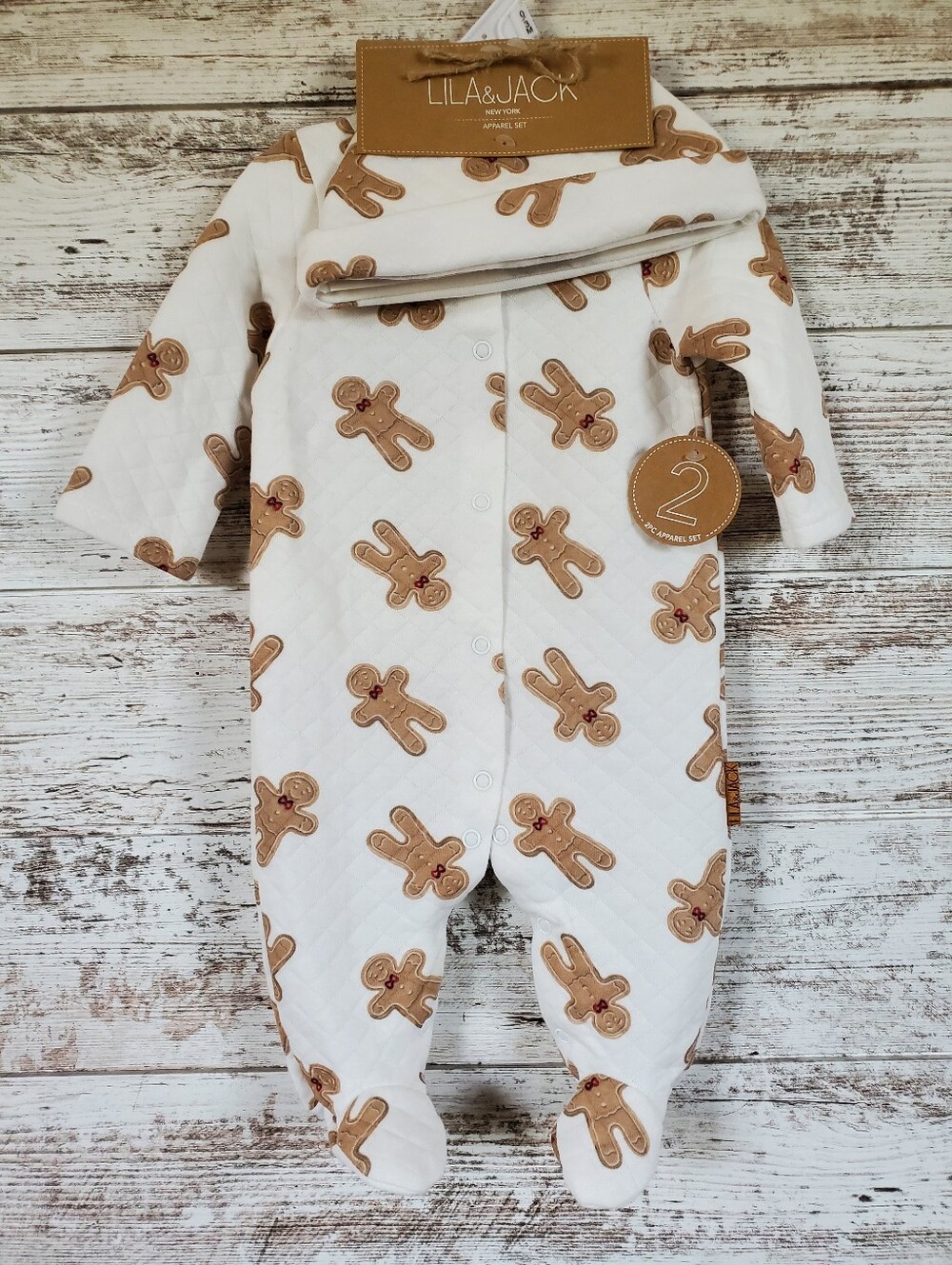 Lila & Jack Quilted Gingerbread Man Holiday Footed Pajama Set NWT 0-3M - Picture 4 of 11